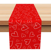 Lofaris Bright Red White Heart Pattern Repeat Table Runner